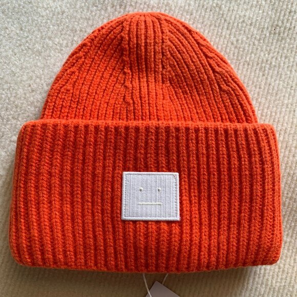 Acne Studios Orange Wool Ribbed Beanie Hat - Picture 1 of 5